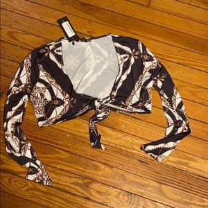 Tie front chain print shirt